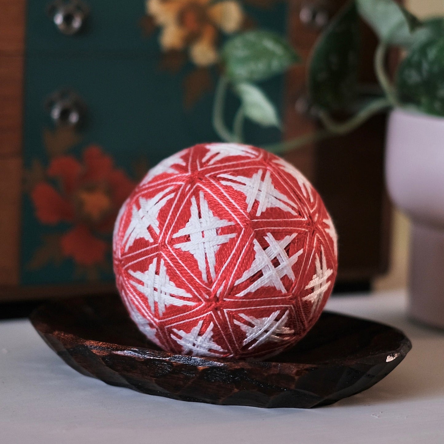 手工日本刺繡手毬|朱の紋